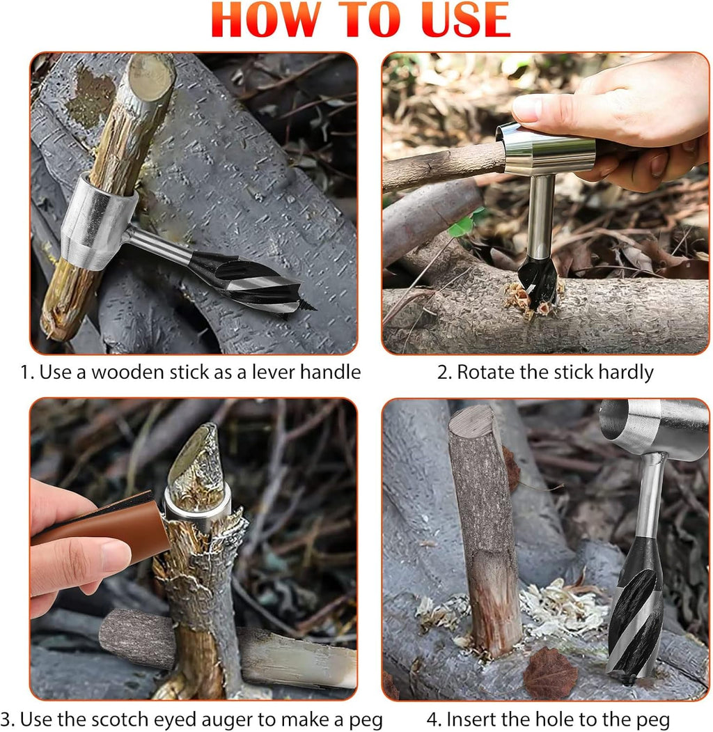 Bushcraft Hand Auger Drill with Wood Peg for Camping a7
