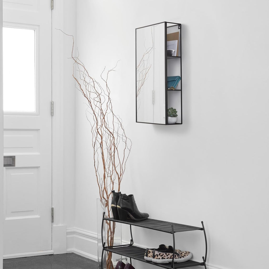 Black Metal Bathroom Mirror Cabinet 3 Shelves k7