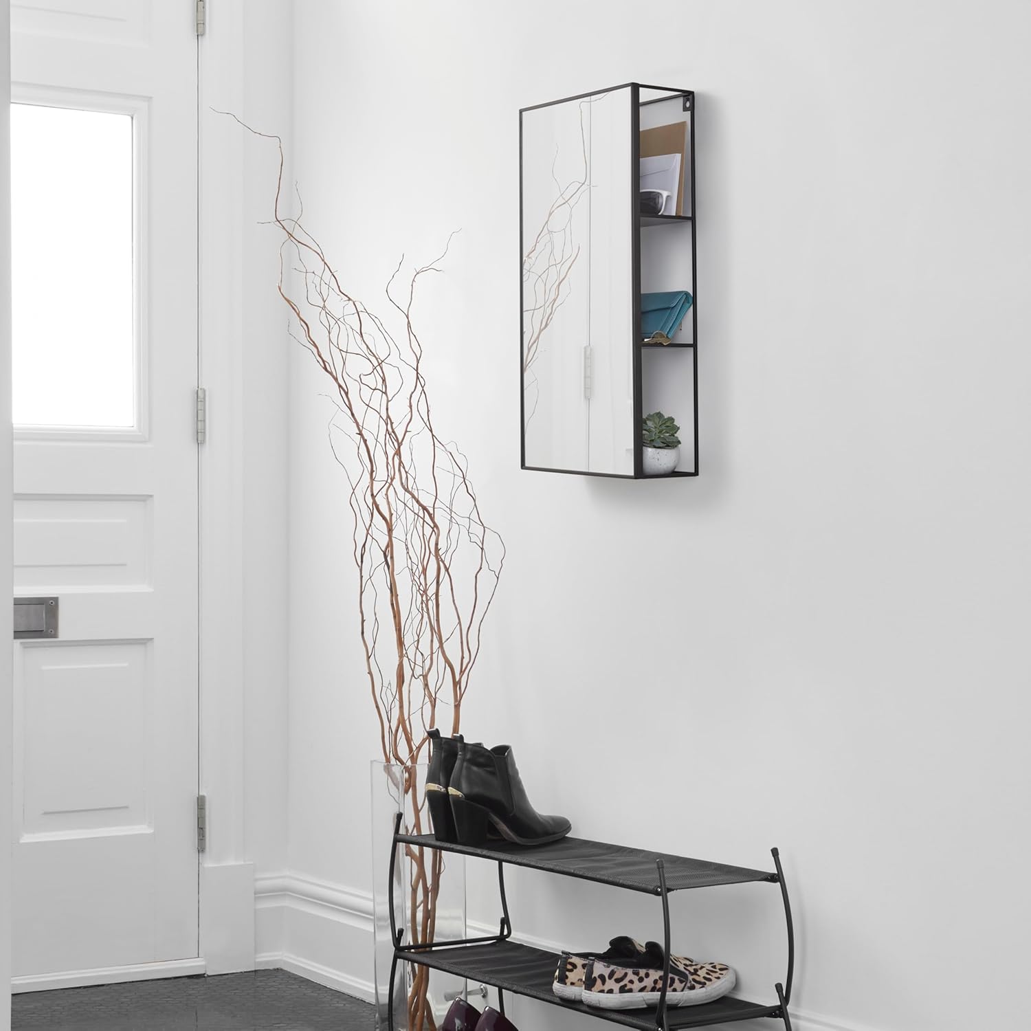 Black Metal Bathroom Mirror Cabinet 3 Shelves k7
