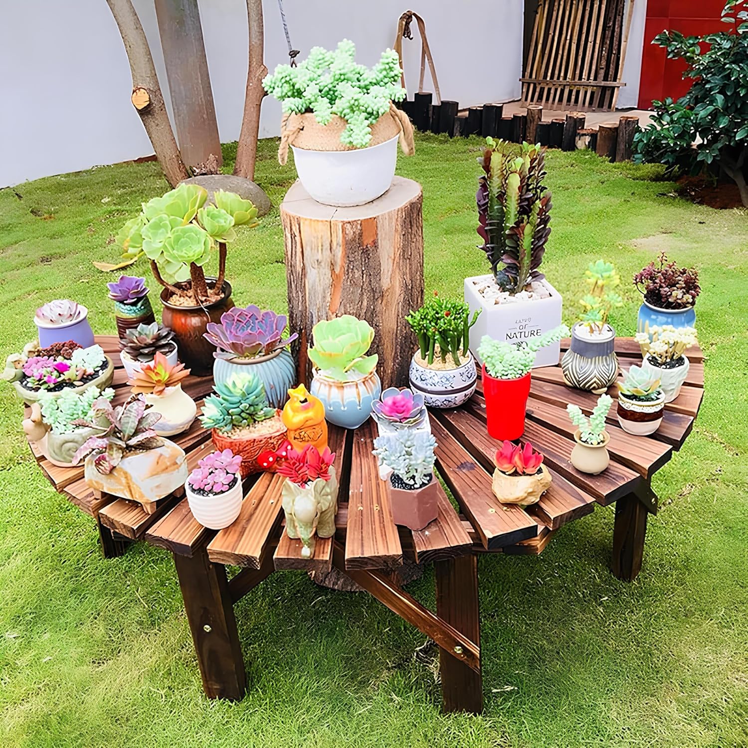 Wooden Curved Garden Bench for Patio Lawn a7