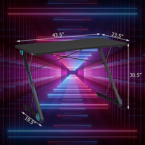 Gaming Computer Desk with LED Lights and Carbon Fiber Surface 7k