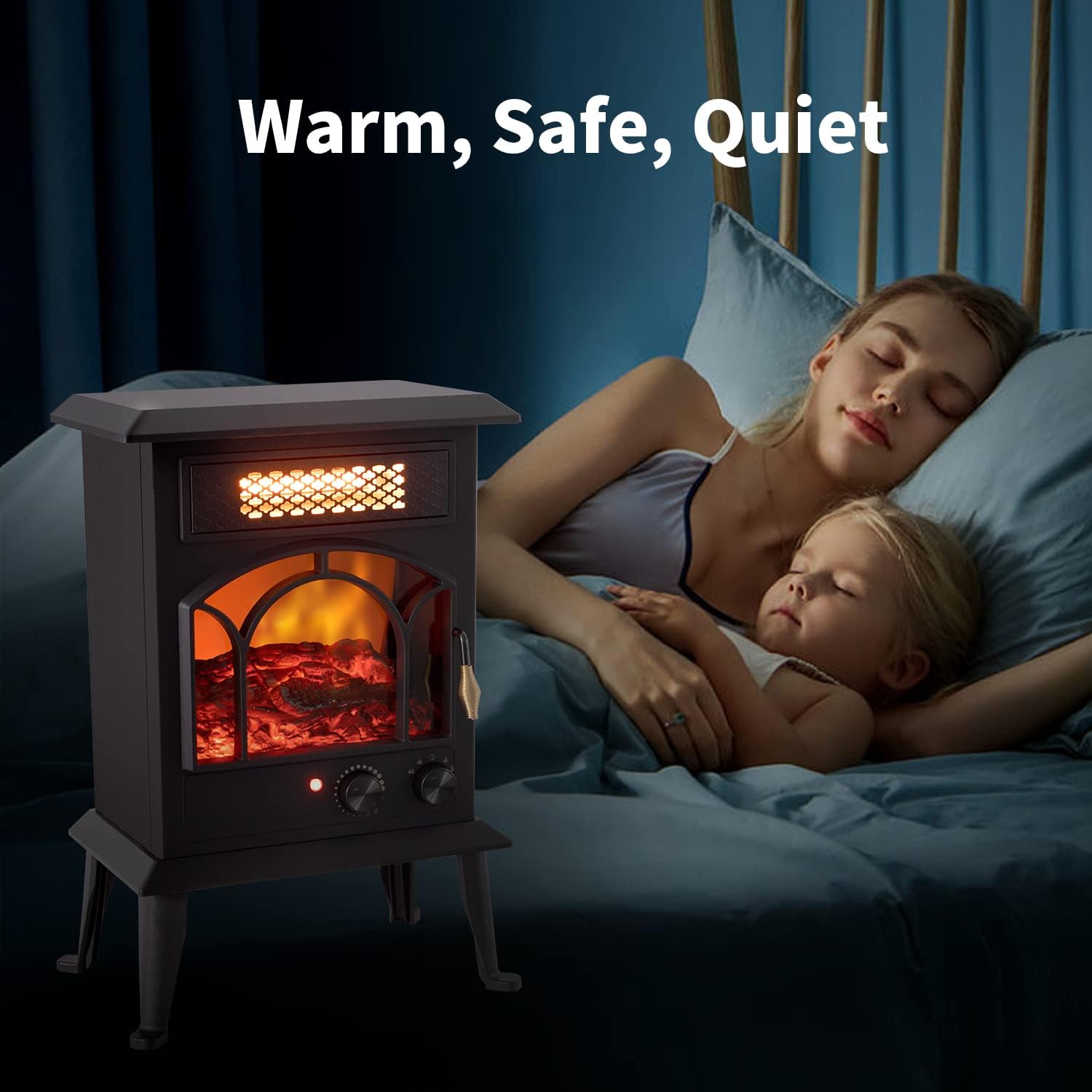 Electric Fireplace Heater 1500W Portable Infrared Stove with Flame Effects k7