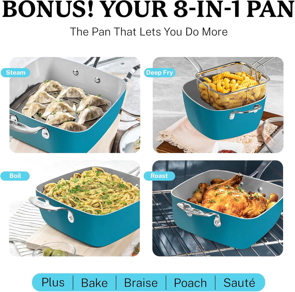 Nonstick Pots and Pans Set 20 Piece Ceramic Cookware Aqua Blue k7