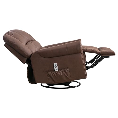 Leather Recliner Chair with Massage and Heating, Swivel Rocking Manual Recliner Brown k7