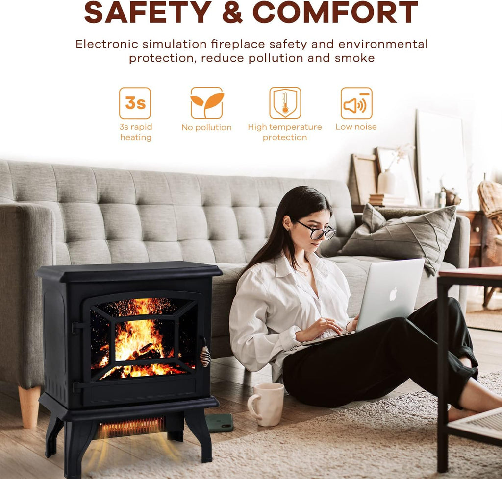 Electric Fireplace Heater 3D Flames Freestanding TV Stand 1500W Black k7