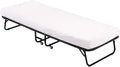 Folding Guest Bed with Wheels Portable Camping Cot Guest Beds Portable Beds Extra Roll Away Foldaway 3.9 Inch Comfort Foam Mattress Strong Sturdy Frame Heavy Duty L75W30H12 Inches，White