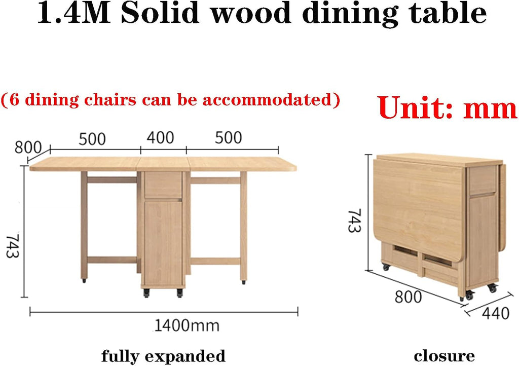 Solid Wood Drop Leaf Dining Table with Storage Drawer 7k