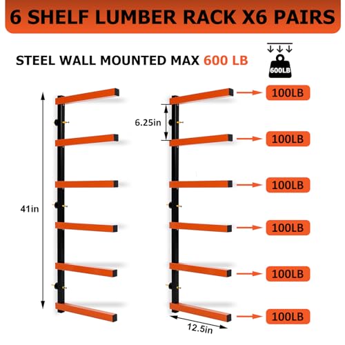 Steel Wall Mounted 6-Tier Lumber Storage Rack a7k
