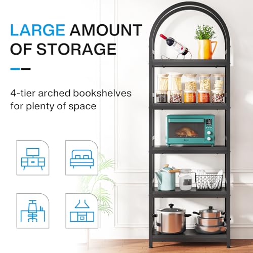 4-Tier Open Bookshelf with Metal Frame, Arched Design k7p