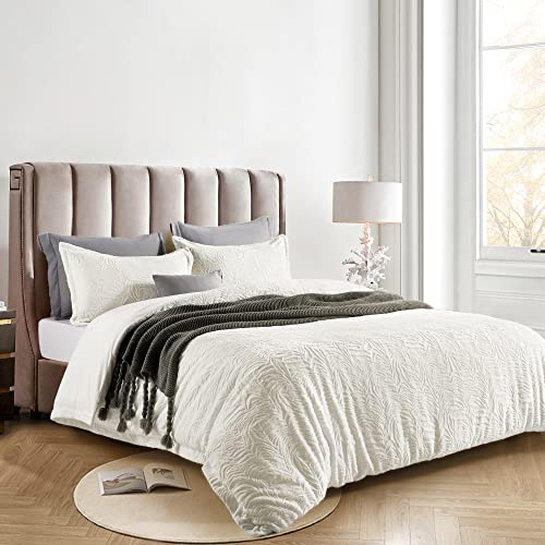 White Fluffy Duvet Cover Queen Set Ultra Soft Shaggy Comforter Bedding Faux Fur Plush 3 Pieces a7