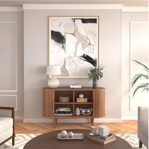 47" Tambour Sideboard Cabinet with Doors and Shelves, Black Corner Storage a7