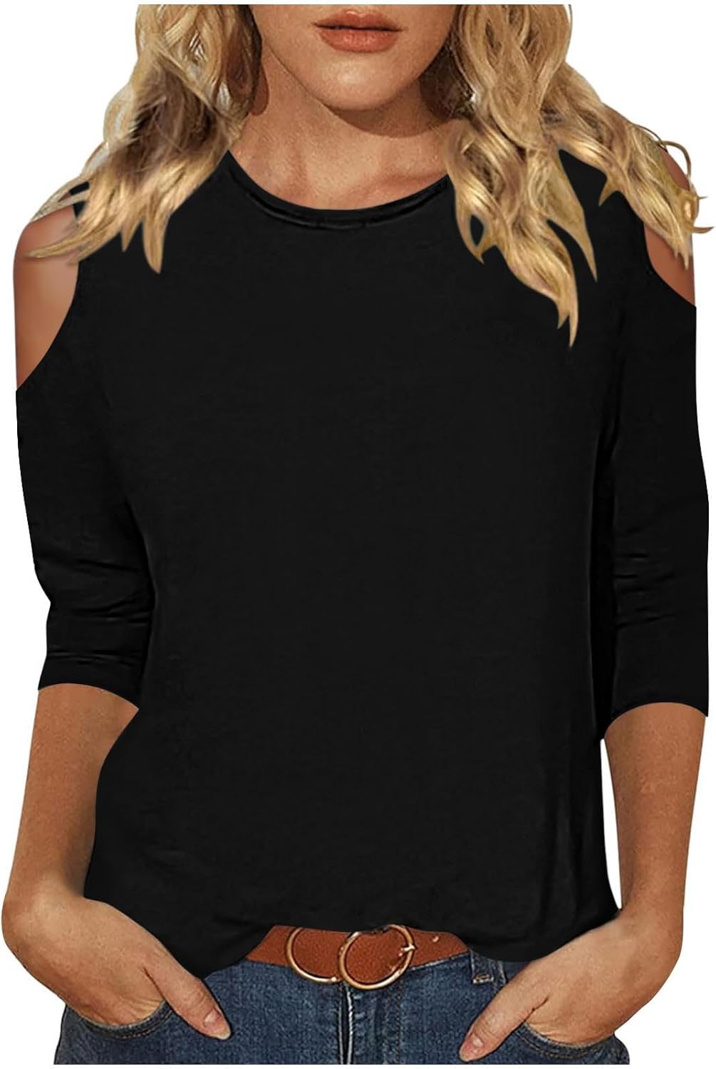 Out Door Furniture Deals Clearance Recent Orders Prime of Day Deals Today 2024 Off The Shoulder Tops for Women Summer Casual Crew Neck Cotton T Shirts Loose 3/4 Length Sleeve Womens Tops