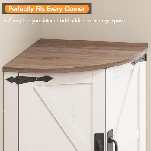 Farmhouse Corner Cabinet with 4 Doors and 5 Shelves, Barn Door Design, Grey k7