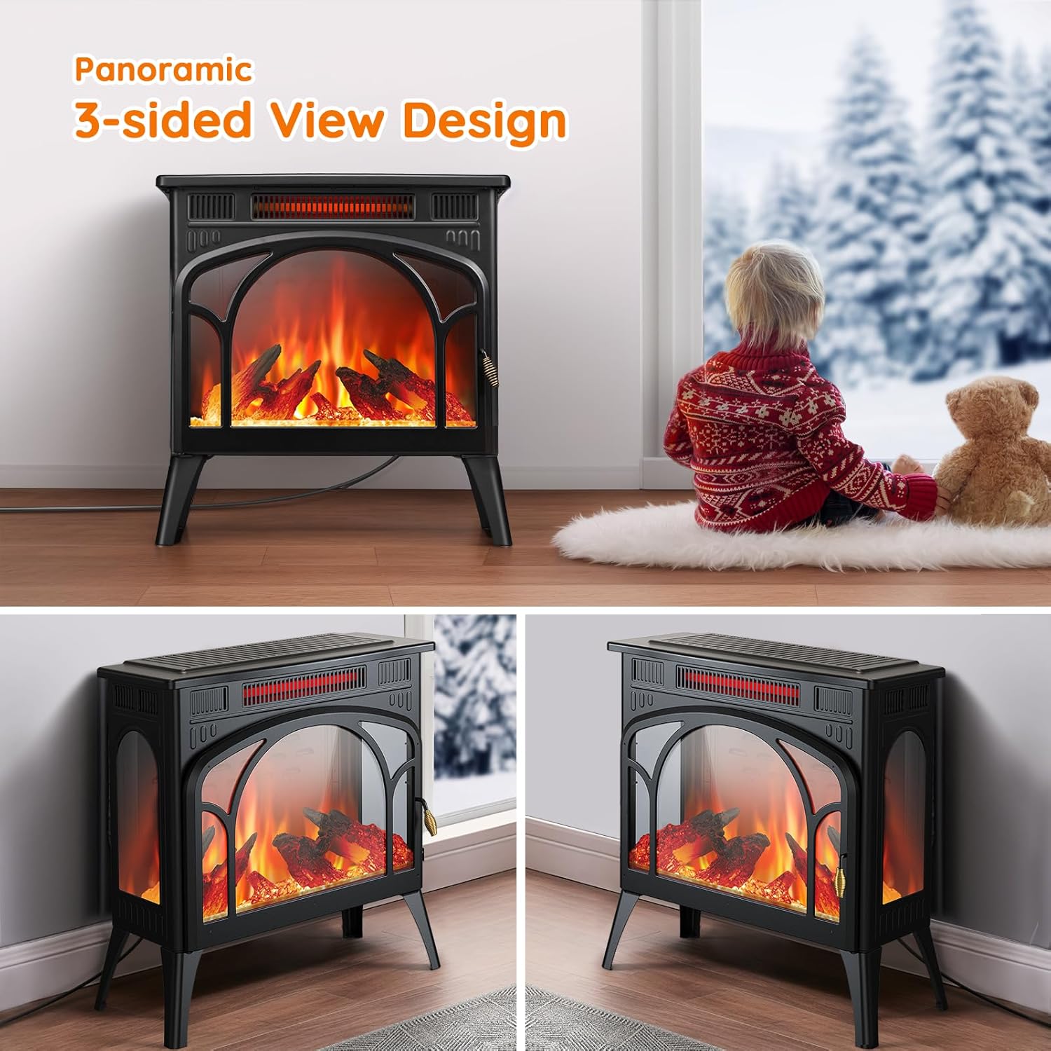 Electric Fireplace Heater with 3D Flame Effect and Remote k7m