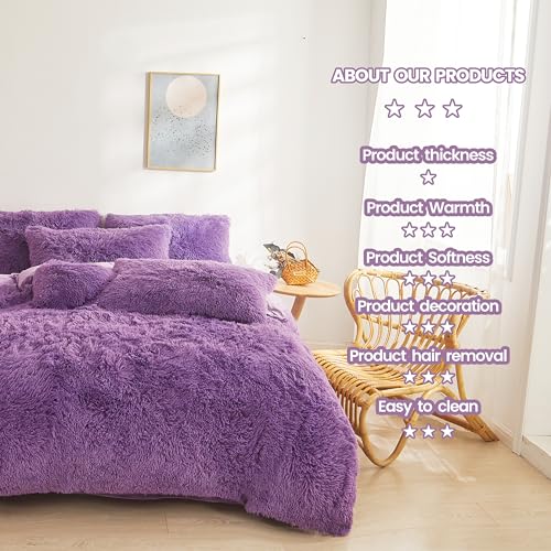 Fluffy Faux Fur Comforter Cover Set Queen Dark Grey 3 Pieces a7