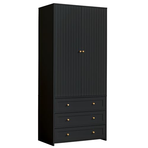 Wooden Wardrobe Closet with 3 Drawers and 2 Doors k7m