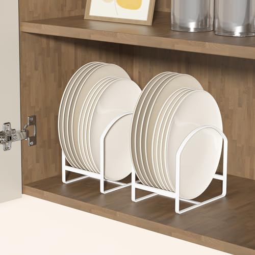LINFIDITE 2 Pack Plate Holder Organizer Large Dish Storage Rack Upright Cabinet Dish Drying Racks Metal Dish Racks Stand for Cupboard and Countertop-Non-Slip & Rustproof Black