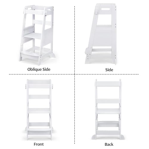 Bamboo Toddler Kitchen Step Stool White Adjustable Anti-Slip Helper k7