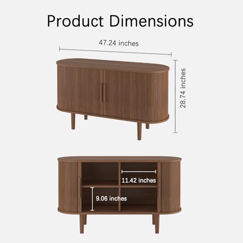 47" Tambour Sideboard Cabinet with Doors and Shelves, Black Corner Storage a7