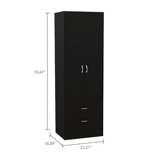Wardrobe with 2 Doors and Drawer, Freestanding Wooden Closet for Bedroom, White a7
