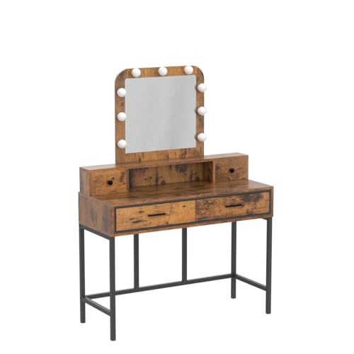 White Vanity Desk with Lighted Mirror and 4 Drawers k7p
