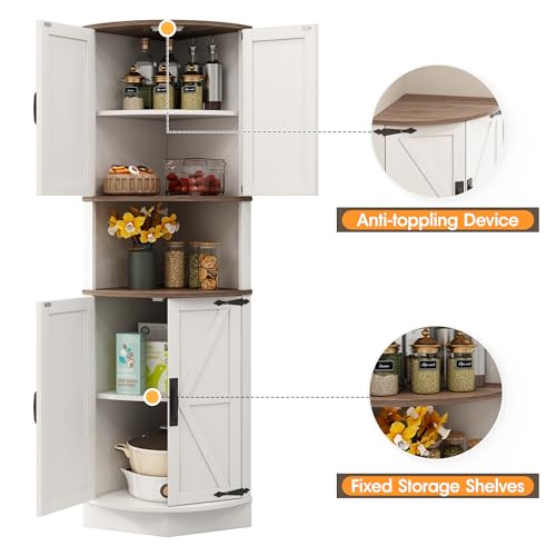 Farmhouse Corner Cabinet with 4 Doors and 5 Shelves, Barn Door Design, Grey k7