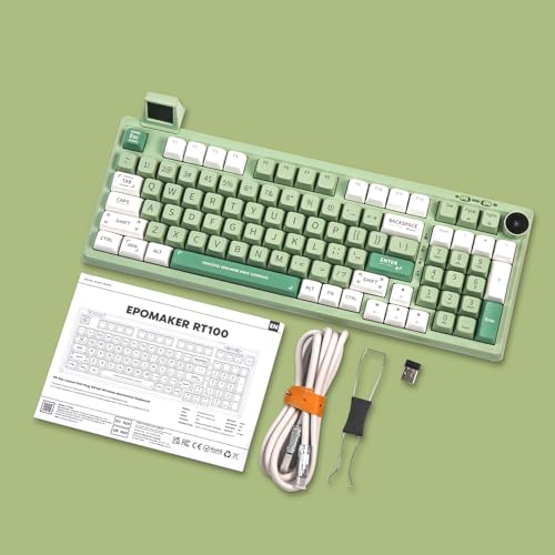 EPOMAKER RT100 97 Keys Gasket BT5.0/2.4G/USB-C Mechanical Keyboard with Customizable Display Screen, Knob, Hot Swappable Socket, 5000mAh Battery for Win/Mac(RT100 Green, Wisteria Linear Switch)