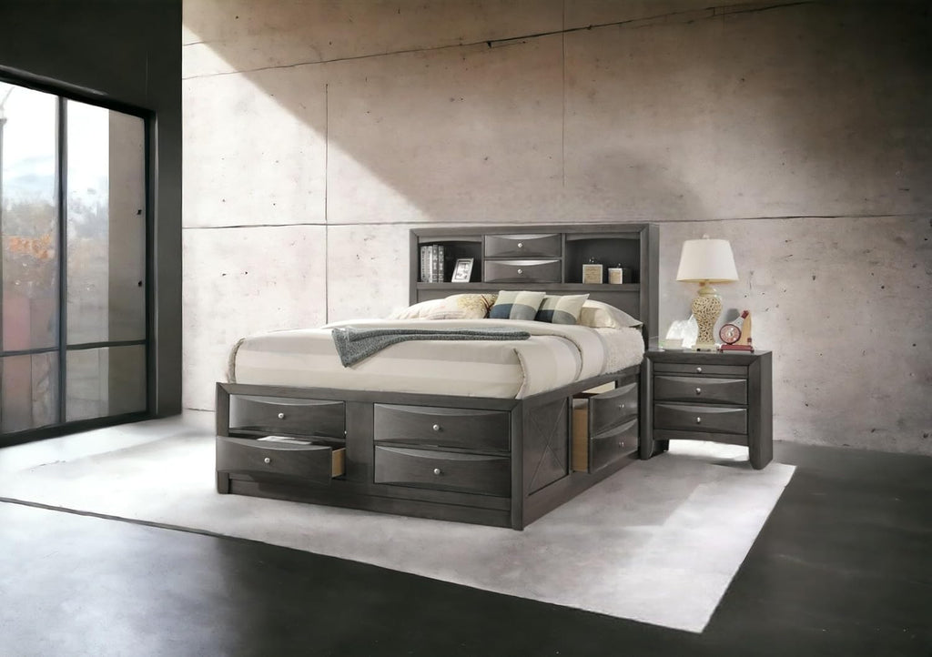 Wooden Captain's Bed with Storage Drawers Gray Oak k7m