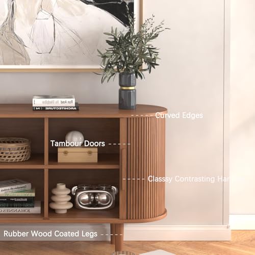 47" Tambour Sideboard Cabinet with Doors and Shelves, Black Corner Storage a7