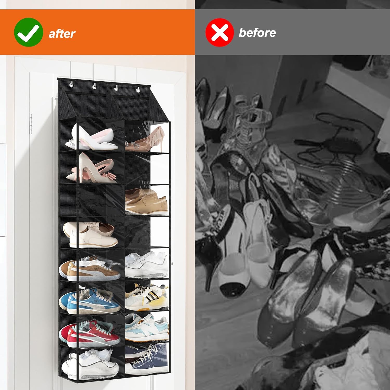 Over Door Shoe Rack 16 Pairs Dustproof Hanging Organizer k7