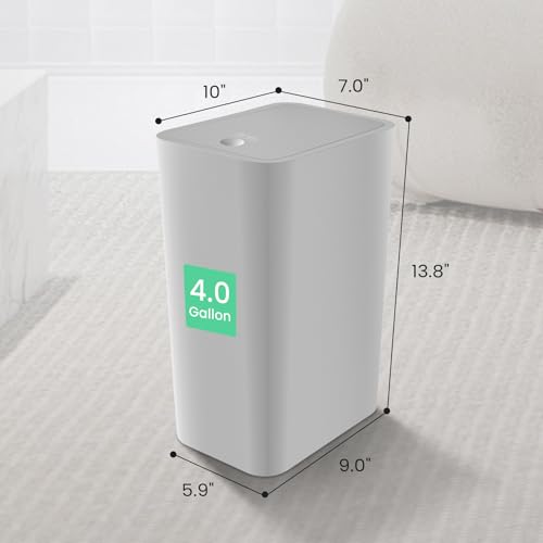 Bathroom Trash Can with Lid 4 Gallon Plastic Wastebasket White k7
