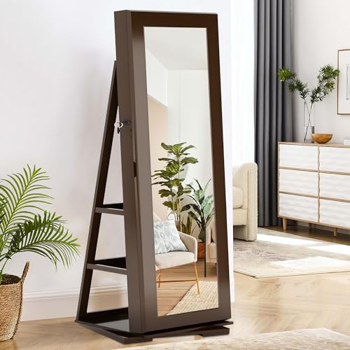 Wooden Jewelry Cabinet with Mirror and Lock k7m