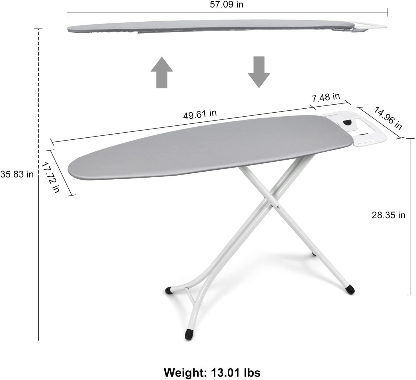 Ironing Board Full Size with Thickened Feltpad, Adjustable Height Grey k7m
