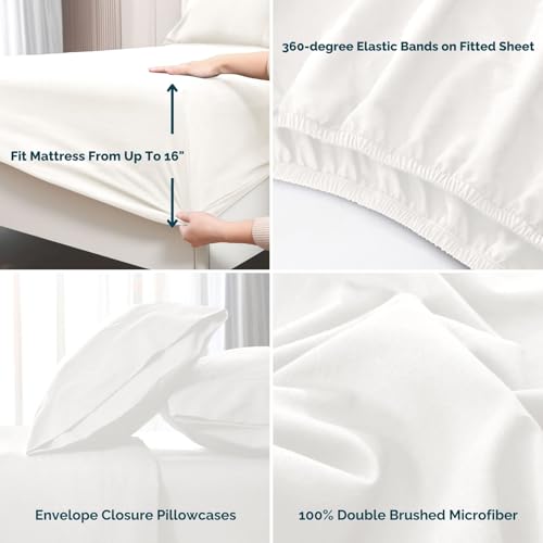 Queen Sheet Set 4-Piece Brushed Microfiber Deep Pocket Beige k7