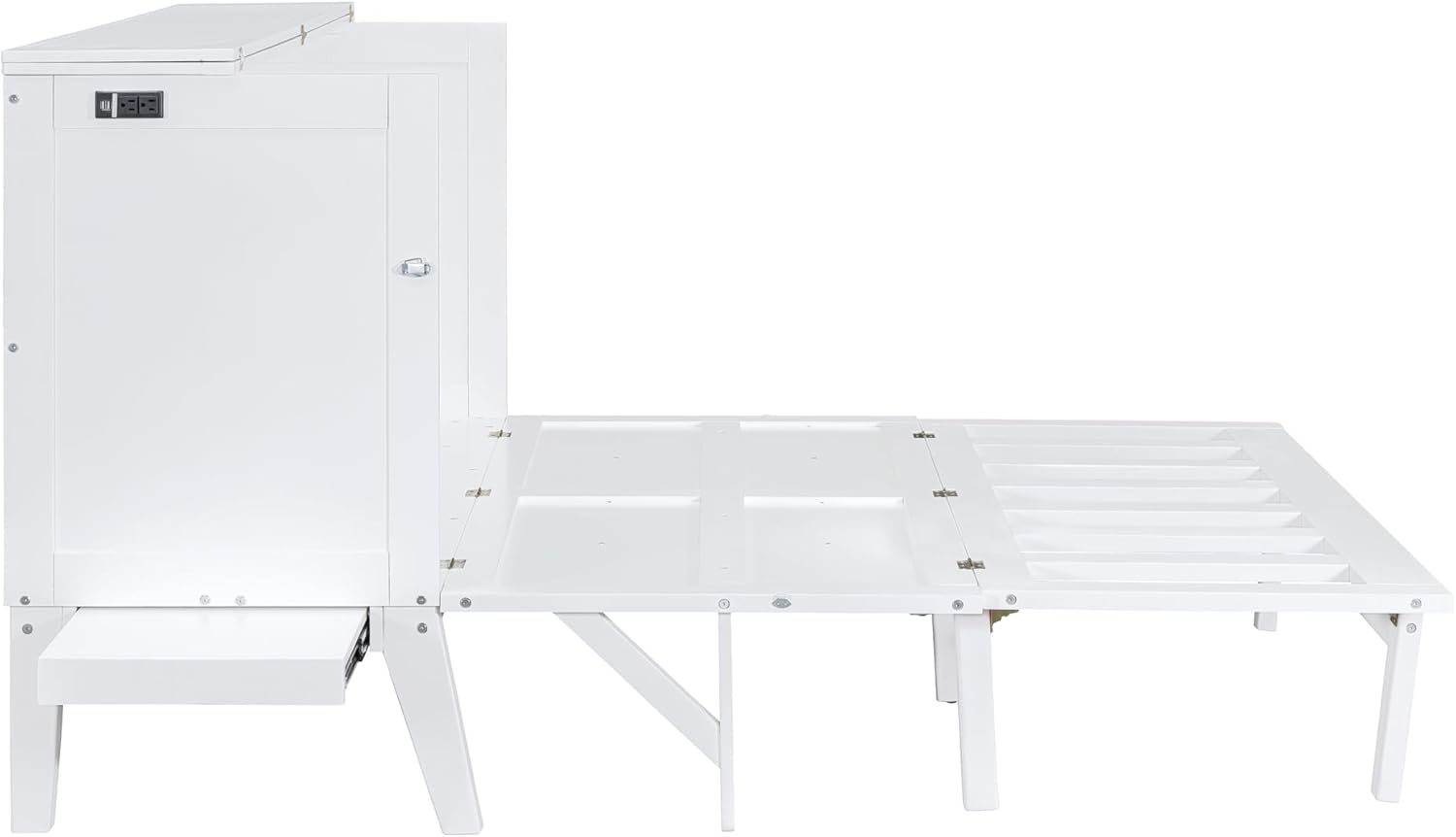 White Wooden Murphy Bed with Desk and Charging Station a7