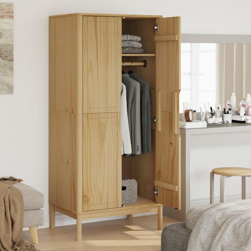 Wardrobe Solid Pine Wood Wax Brown 30.3x20.9x67.3 inches k7m