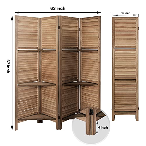 Room Divider with Shelves 4 Panels Folding Privacy Screen Brown k7