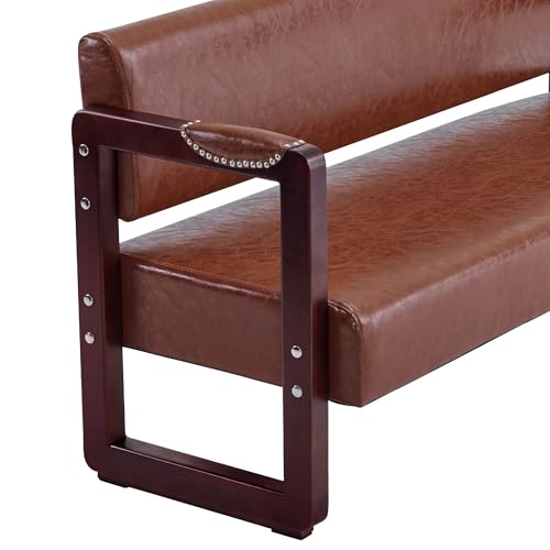Waiting Room Bench with Backrest Faux Leather Brown k7m