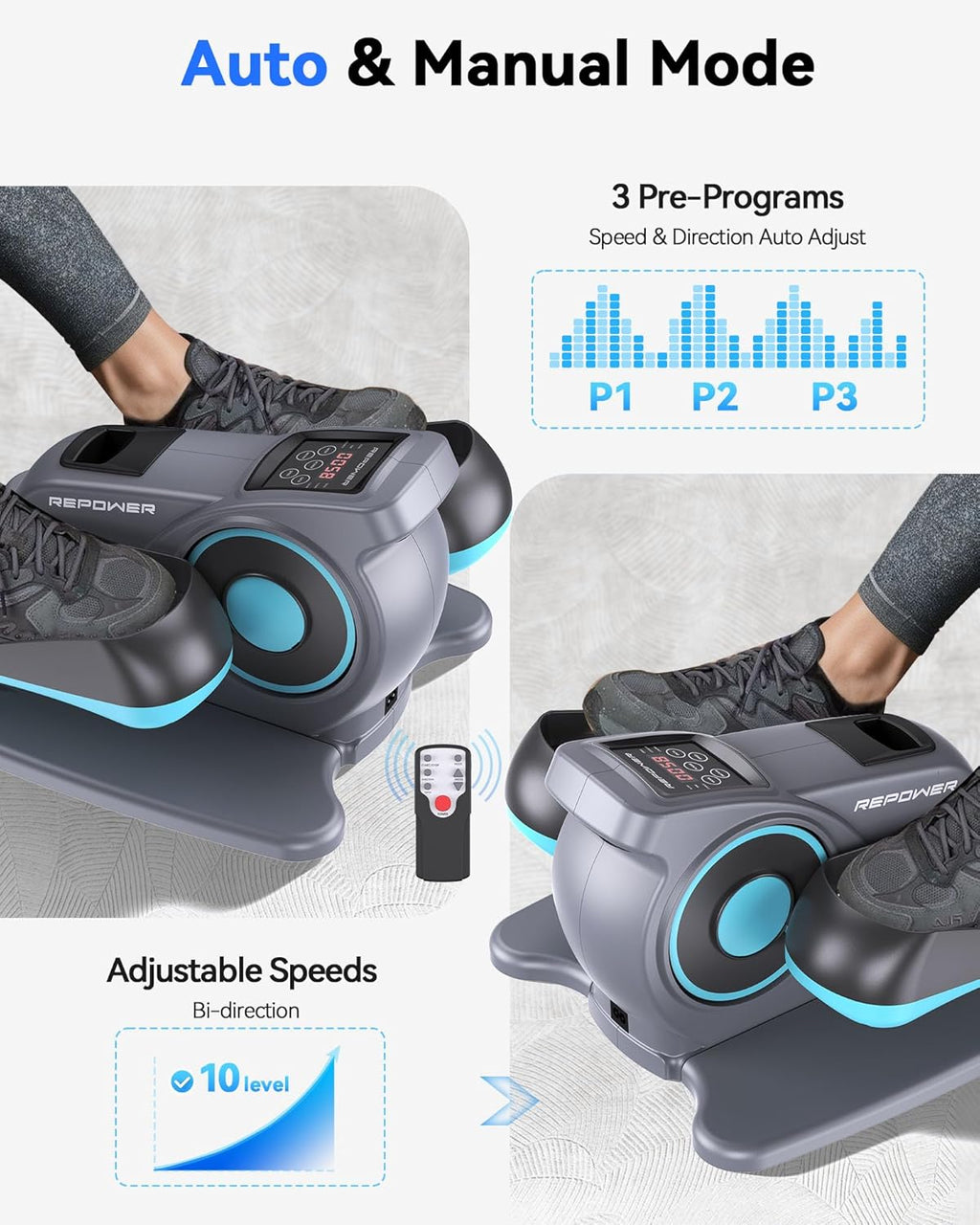 Under Desk Elliptical Machine Seated Pedal Exerciser for Seniors Quiet Adjustable Speed A7