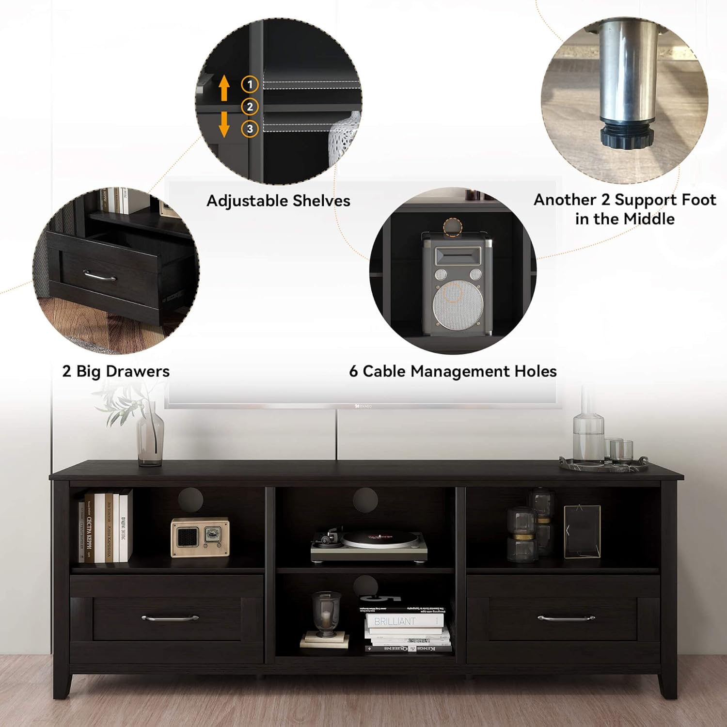 Black TV Stand with Drawers for Living Room a7
