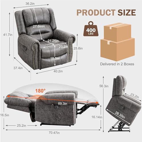 Large Dual Motor Power Lift Recliner Chair with Massage and Heat for Elderly, Adjustable Headrest, USB Ports k7