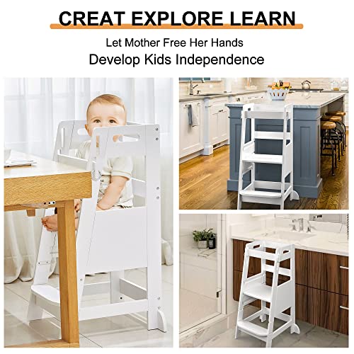 Bamboo Toddler Kitchen Step Stool White Adjustable Anti-Slip Helper k7