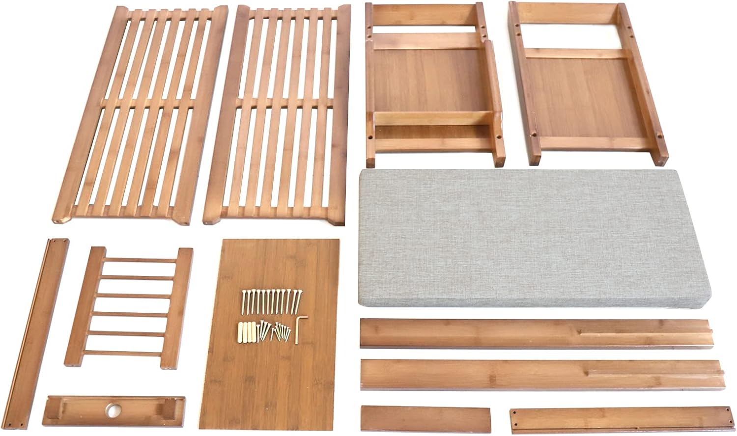 Bamboo Shoe Bench with Seat Cushion Entryway Storage Shelf a7