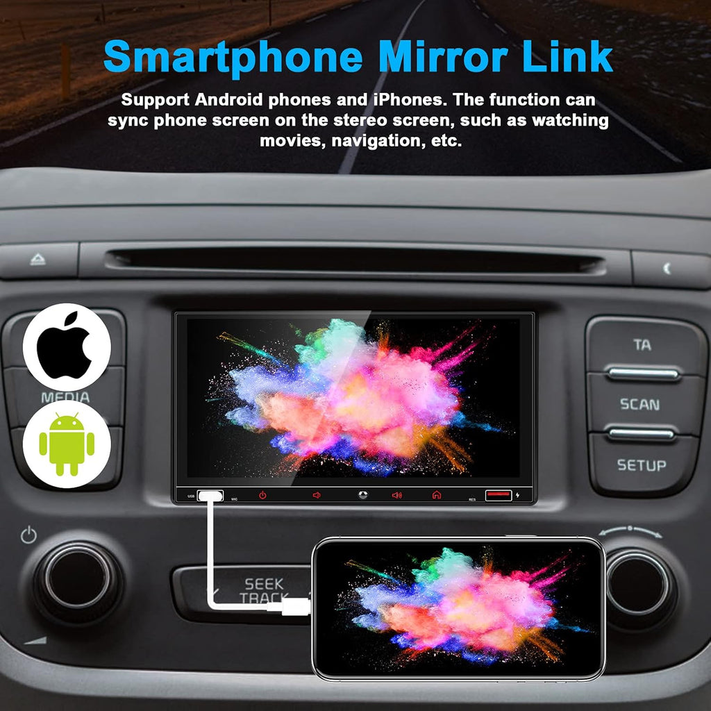 Double Din Car Stereo 7 Inch Touchscreen Bluetooth Carplay Android Auto k7