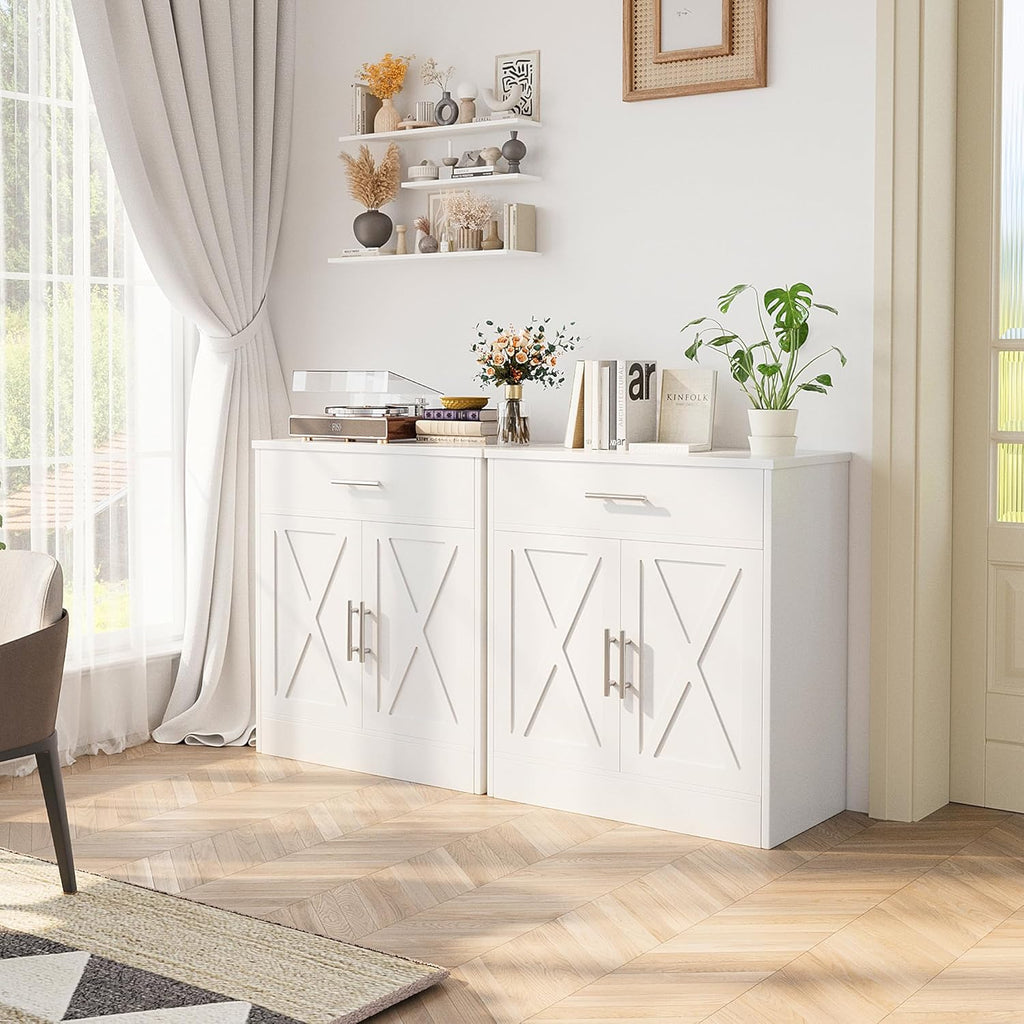 Modern Farmhouse Sideboard Buffet Cabinet with Storage 2 Doors Ivory White k7