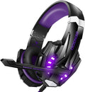 BENGOO Stereo Gaming Headset for PS4, PC, Xbox One Controller, Noise Cancelling Over Ear Headphones Mic, LED Light, Bass Surround, Soft Memory Earmuffs for Laptop Mac Nintendo Switch Games - Purple
