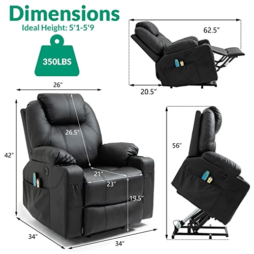 Power Lift Recliner Chair for Elderly Heated Massage Fabric with USB Ports Grey k7m