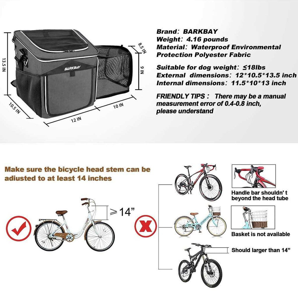 Dog Bike Basket Carrier Expandable Foldable Soft-Sided Pet Supplies k7m