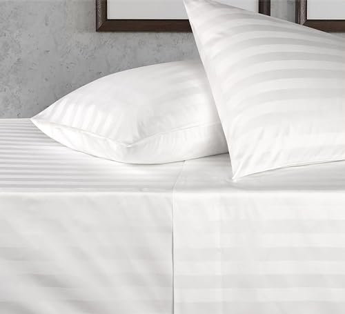 Egyptian Cotton King Sheets 1000 Thread Count White Stripe 4 Piece Set a7