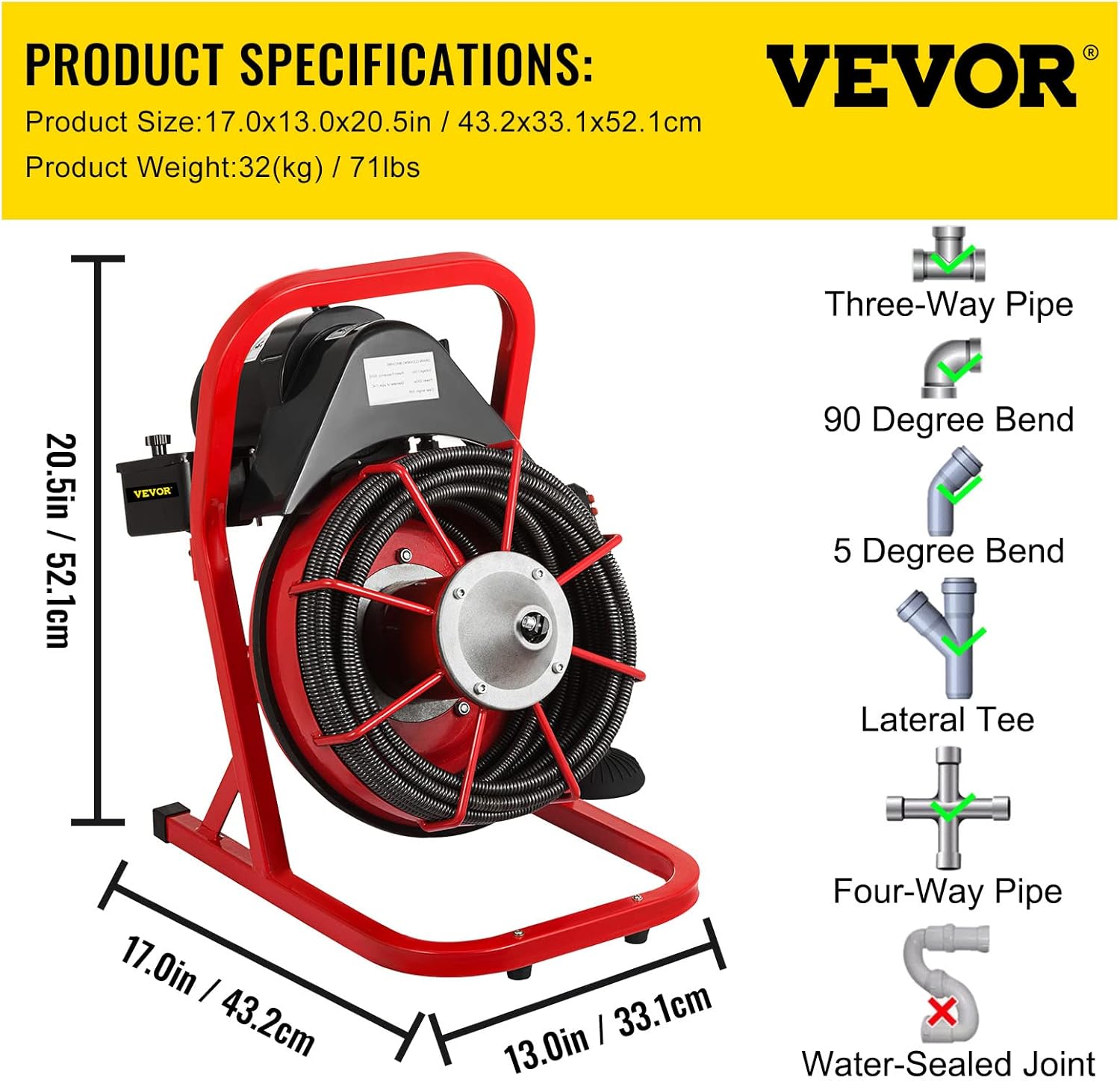 Drain Cleaner for 1-4 Inch Pipes 50 Ft x 3/8 Inch k7q